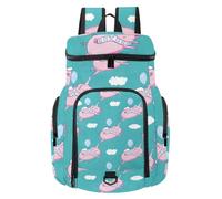 VAPOKF Zaino da basket, borsa sportiva con scomparto per palline e scarpe per calcio, calcio, pallavolo, nuoto, palestra, viaggi, simpatico maialino rosa come Pegaso e unicorno con nuvole