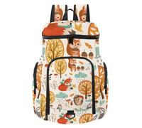 VAPOKF Zaino da basket, borsa sportiva con scomparto per palline e scarpe per calcio, calcio, pallavolo, nuoto, palestra, viaggi, animali del bosco, alberi, nuvole piovose, funghi, foglie, motivo
