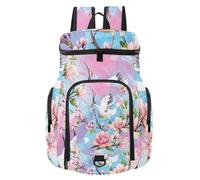 VAPOKF Zaino da basket, borsa sportiva con scomparto per palline e scarpe per calcio, calcio, pallavolo, nuoto, palestra, viaggi, acquerello, teste rosse, gru, fiori di ciliegio giapponesi