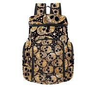 VAPOKF Zaino da basket, borsa sportiva con scomparto per palline e scarpe per calcio, calcio, pallavolo, nuoto, palestra, viaggi, teschi dorati, triangoli glitterati, motivo giorno dei morti
