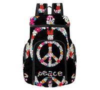 VAPOKF Zaino da basket, borsa sportiva con scomparto per palline e scarpe per calcio, calcio, pallavolo, nuoto, palestra, viaggi, simbolo del fiore della pace senza guerra