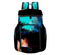 VAPOKF Zaino da basket, borsa sportiva con scomparto per palline e scarpe per calcio, calcio, pallavolo, nuoto, palestra, viaggi, pittura astratta blu verde