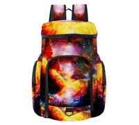 VAPOKF Zaino da basket, borsa sportiva con scomparto per palline e scarpe per calcio, calcio, pallavolo, nuoto, palestra, viaggi, uccello fenice volante nello spazio cosmico