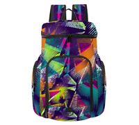 VAPOKF Zaino da basket, borsa sportiva con scomparto per palline e scarpe per calcio, calcio, pallavolo, nuoto, palestra, viaggi, triangoli geometrici astratti con motivo neon spray