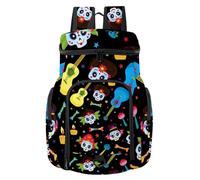 VAPOKF Zaino da basket, borsa sportiva con scomparto per palline e scarpe per calcio, calcio, pallavolo, nuoto, palestra, viaggi, colorato teschi messicani con chitarra del giorno dei morti