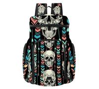VAPOKF Zaino da basket, borsa sportiva con scomparto per palline e scarpe per calcio, calcio, pallavolo, nuoto, palestra, viaggi, motivo tribù geometrico con teschio