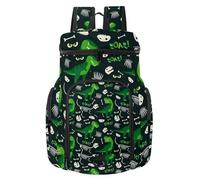 VAPOKF Zaino da basket, borsa sportiva con scomparto per palline e scarpe per calcio, calcio, pallavolo, nuoto, palestra, viaggi, motivo verde T Rex e Dino Bones