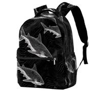 VAPOKF Zaino per la scuola, da viaggio, casual, per donne, adolescenti, ragazze, ragazzi, squali su onde scure