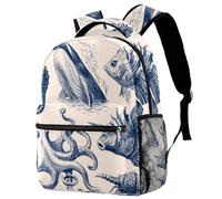 VAPOKF Zaino, zaino per la scuola, da viaggio, casual, per donne, adolescenti, ragazze, ragazzi, balena gigante, polipo, cavalluccio marino