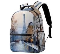 VAPOKF Zaino, zaino per la scuola, da viaggio, casual, per donne, adolescenti, ragazze, ragazzi, inverno, nevicata, Parigi Street