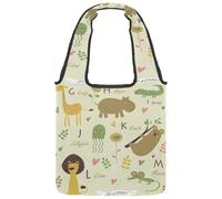 VAPOKF Zoo Animals Alphabet Canvas Tote Bags Donna Borse a Spalla Grande Borsa Riutilizzabile Borsa a Tracolla per Scuola Lavoro Ufficio Viaggi Shopping Casual