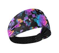 Vapor Wave Style Rose Farfalle Nero Viola Traspirante Fasce per il Sudore per le Donne Elastiche Sudore per Lavare il Viso Trucco Escursion