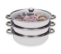 Vapore a vapore a 3 piani in acciaio inox con coperchio in vetro (304), pentola a vapore a induzione (27,6 cm)