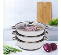 Vapore elettrico a 3 livelli, con funzione di mantenimento del caldo in padella, 2 ammortizzatori e coperchio trasparente, manici vuoti, lavabile in lavastoviglie, preparazione sana.