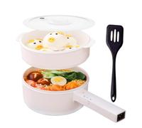 Vaporiera elettrica da 1,5 l, ceramica antiaderente, pentola portatile da viaggio per ramen/spaghetti/zuppa, pentola da cucina multifunzionale, protezione contro il surriscaldamento, bianco