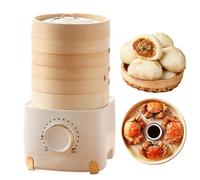 Vaporiera elettrica in bambù a 3 livelli, 350 W, per verdure, gnocchi e carni, con pentola da 800 ml e manopola regolabile, design facile da pulire