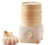 Vaporiera elettrica per alimenti, 350 W, a 3 livelli, in bambù, con pentola da 800 ml, controllo della manopola regolabile, facile da pulire, per una cucina sana per 1-2 persone
