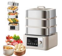 Vaporiera elettrica per alimenti, 8/12/16L 1350W Vapore vegetale con touch screen, timer 24h, 8 funzioni menu, isolamento a doppia modalità, vapore multifunzionale intelligente in acciaio inossidabile