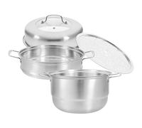 Vaporiera in Acciaio Inossidabile Multiuso, Pentola a Vapore | Design a Strati, Vetro e Argento, per Cottura a Vapore e Zuppa, Adatta a Tutte le Fonti