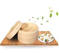 Vaporiera in bambù biologico Premium Large 2-Tiers con coperchio Forte durevole e rinforzato Migliore cottura sana per verdure dim sum Carne Pesce