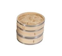 Vaporiera in bambù da 18 cm, a due livelli con coperchio, ideale per cucina asiatica, dim sum, gnocchi, verdure, pesce