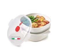 Vaporiera Microonde Bianca 4L con 2 Vassoi Sovrapponibili per Doppia Cottura a