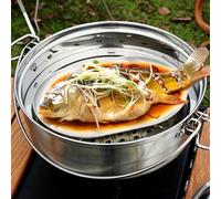 Vaporiera portatile in acciaio inox per zuppe e riso con coperchio di bloccaggio a vapore e bordo largo per un facile versamento, adatto per uso all'aperto e per viaggi autonomi