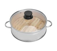 Vaporiera Pratica in Acciaio Inox e Bambù Coperchio per Cucina | Design Semplice, Vetro Trasparente Riutilizzabile, per Ravioli e Uova, Uso Domestico, Finitura Argento