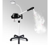 Vaporizzatore facciale professionale 2 in 1, vapore facciale su ruote con lampada di ingrandimento 5x, vapore facciale all'ozono regolabile in altezza, supporto per il viso con impostazione dell'ora