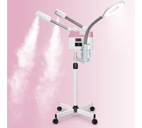 Vaporizzatore facciale professionale 3 in 1 con lampada di ingrandimento 5x, nebulizzatore caldo e freddo, vaporizzatore per estetista su ruote, vapore facciale con impostazione dell'ora, per casa,