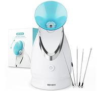Vaporizzatore Viso Vaporizzatore Facciale Nano-Ionico Sauna Facciale Domestica, Libera Pori, Atomizzatore a Nebbiolina Tiepida, Umidificatore Spa Facciale 1 Pack + 5 Stainless Steel Skin Kit Azzurro