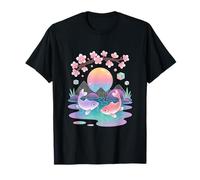 Vaporwave Koi Stagno Sakura Fiore Pastello Giappone Luna Maglietta