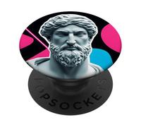 Vaporwave - Statua con testa barbuta, design geometrico retrò PopSockets PopGrip Adesivo