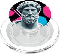 Vaporwave - Statua con testa barbuta, design geometrico retrò PopSockets PopGrip per MagSafe