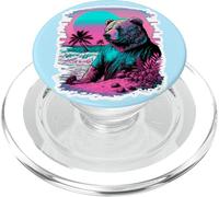 Vaporwave Synthwave Surfer Bear Beach Grizzly Surfing 80s PopSockets PopGrip per MagSafe
