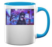 Vaporwave - Tazza in ceramica con motivo anime "This is not happiness you wished for", colore: azzurro