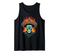 Vaquero Messicano Rodeo Skull Sombrero Fuoco Canotta