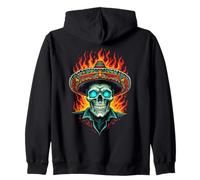 Vaquero Messicano Rodeo Skull Sombrero Fuoco Felpa con Cappuccio