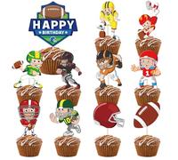 VARACL 22 topper per cupcake a forma di pallone da rugby, stuzzicadenti a tema football americano, decorazioni alimentari per feste di calcio, feste di compleanno, calcio, sport