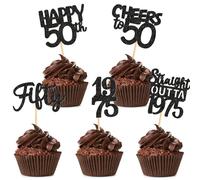 VARACL 30 topper per cupcake con scritta "Happy 50th Birthday", colore nero glitterato, decorazioni per 50° compleanno, per donne e uomini, 1975, applausi a 50 anni, anniversario di matrimonio
