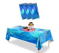 VARACL Confezione da 3 tovaglie in plastica usa e getta con onde dell'oceano iridescenti, 274 x 137 cm, rettangolari, blu oceano, per estate, mare, spiaggia, piscina, decorazioni per feste di