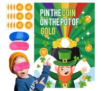 VARACL Gioco di festa per il giorno di San Patrizio, Pin la moneta sul cappello, giochi irlandesi per feste con 24 adesivi a forma di trifoglio Pin The Tail Giochi per il giorno di San Patrizio