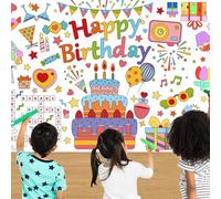 VARACL Poster gigante da colorare, tovaglia da colorare con scritta "Happy Birthday", per feste di bambini, fai da te, attività di compleanno, attività da colorare, grandi pagine da colorare per casa,