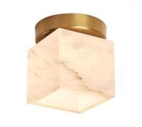 VARENCOK Modern Alabaster Look Flush Mount Ceiling Light Brass Base With White Marble Shade Square/Globe Low Profile Ceiling Fixture for Bedroom Living Room Hallway Kitchen 4.7in(Square 15cm)