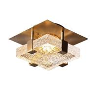 VARENCOK Modern Flush Mount Ceiling Light Square Textured Glass And Brushed Gold Fixture Crystal Ice Design Ceiling Lamp for Hallway Entryway Bedroom Balcony 7.9"/9.8"/5.9" Options(Warm light,15cm)