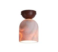 VARENCOK Modern Marble Flush Mount Ceiling Light Fixture Travertine Stone Shade With Walnut Wood Metal Base 3.9-inch Cylindrical Small LED Downlight for Hallway Bedroom Kitchen Or Entryway