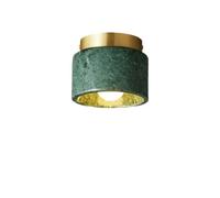 VARENCOK Modern Marble Pattern Cylinder Flush Mount Ceiling Light Gold Brass Top Ring Accent Fixture Solid Stone Small Ceiling Lamp for Hallway Entryway Balcony Walk in Closet(Green warm light)
