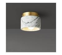VARENCOK Modern Marble Pattern Cylinder Flush Mount Ceiling Light Gold Brass Top Ring Accent Fixture Solid Stone Small Ceiling Lamp for Hallway Entryway Balcony Walk in Closet(White warm light)
