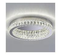 VARENCOK Round Flush Mount Ceiling Light Modern Stainless Steel Spiral Double Ring Flush Mount With Square K9 Crystals Tri-Color Dimmable Ceiling Lamp for Bedroom Hallway 40/50CM(50cm)
