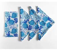 Vargottam Tovaglioli di cotone corallo e conchiglie - Set da 12, 20x20 pollici, blu, resistenti e assorbenti, perfetti per cene ispirate alla natura, feste primaverili, stoviglie a tema marino